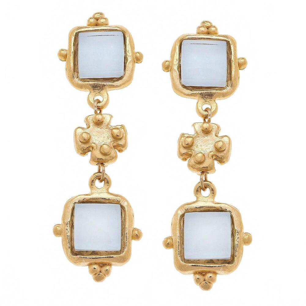 NEW SUSAN SHAW charlotte deux tier earrings in white
